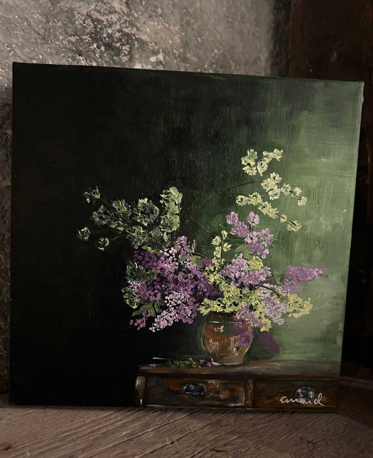 bodegón de flores lilas